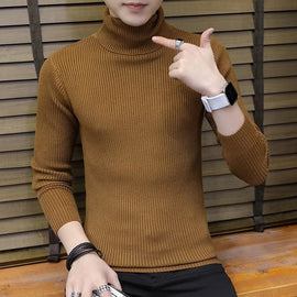 Cachemire pull hommes nouvelle mode col roulé mince automne marron
