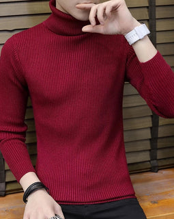 Cachemire pull hommes col roulé mince chandail automne, décontracté, tricotés Grenat