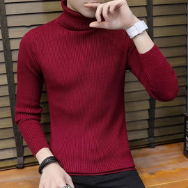 Cachemire pull hommes col roulé mince chandail automne, décontracté, tricotés Grenat