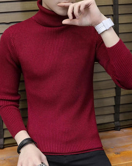Cachemire pull hommes col roulé mince chandail automne, décontracté, tricotés Grenat
