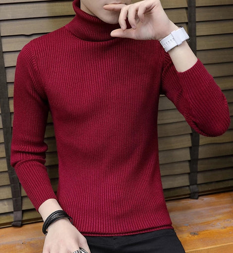 Cachemire pull hommes col roulé mince chandail automne, décontracté, tricotés Grenat