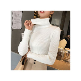 Pulll col roulé femme, blanc