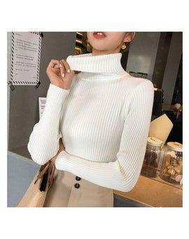 Pulll col roulé femme, blanc