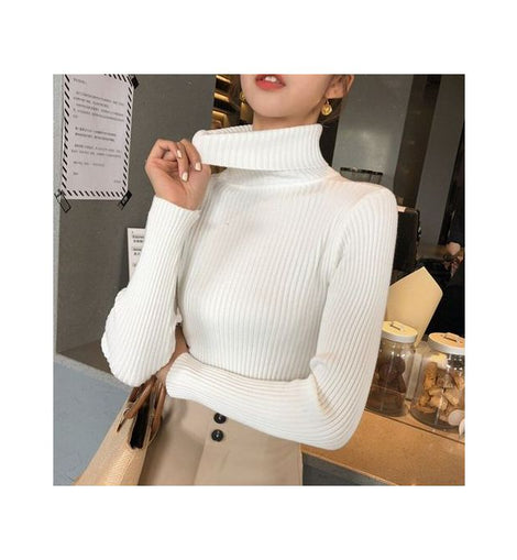Pulll col roulé femme, blanc