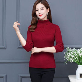 Pulll col roulé femme, Grenat