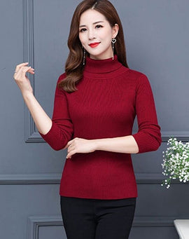 Pulll col roulé femme, Grenat