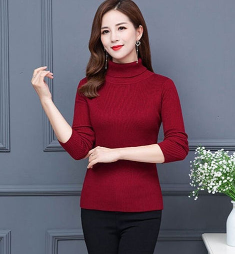 Pulll col roulé femme, Grenat