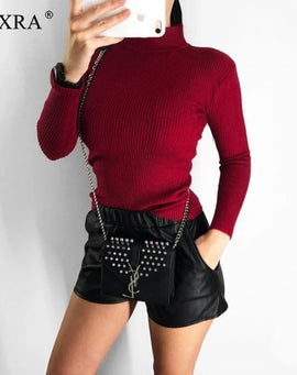 Pulll col roulé femme, Grenat