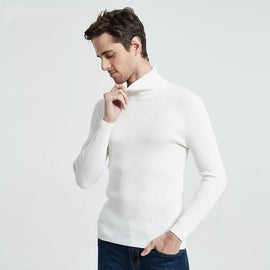 Cachemire pull hommes col roulé mince chandail automne, décontracté, tricotés blanc