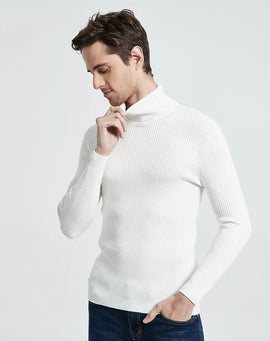 Cachemire pull hommes col roulé mince chandail automne, décontracté, tricotés blanc