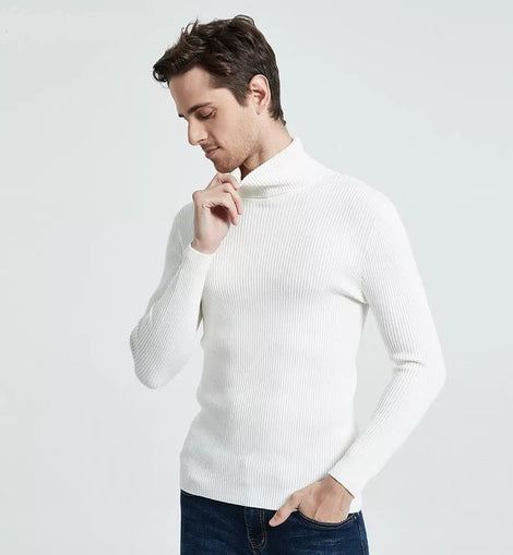 Cachemire pull hommes col roulé mince chandail automne, décontracté, tricotés blanc