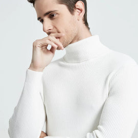 Cachemire pull hommes col roulé mince chandail automne, décontracté, tricotés blanc
