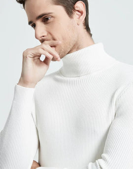 Cachemire pull hommes col roulé mince chandail automne, décontracté, tricotés blanc