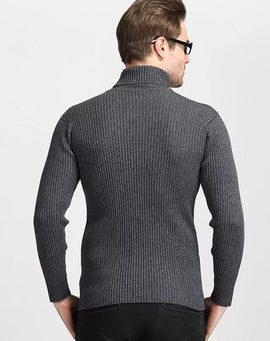 Cachemire pull hommes roulé mince chandail automne, décontracté, tricotés gris chine
