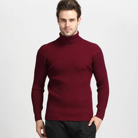 Cachemire pull hommes col roulé mince chandail automne, décontracté, tricotés Grenat