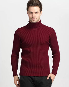 Cachemire pull hommes col roulé mince chandail automne, décontracté, tricotés Grenat