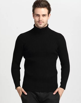 Cachemire pull hommes col roulé mince chandail automne, décontracté, tricotés Noir
