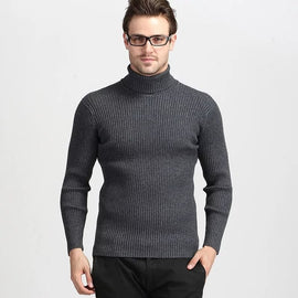 Cachemire pull hommes roulé mince chandail automne, décontracté, tricotés gris chine