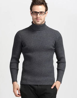 Cachemire pull hommes roulé mince chandail automne, décontracté, tricotés gris chine