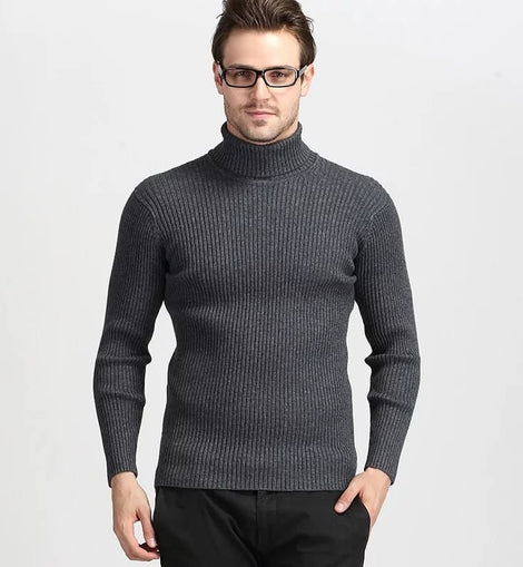 Cachemire pull hommes roulé mince chandail automne, décontracté, tricotés gris chine