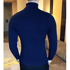 Cachemire pull hommes col roulé, décontracté, tricotés bleu marine