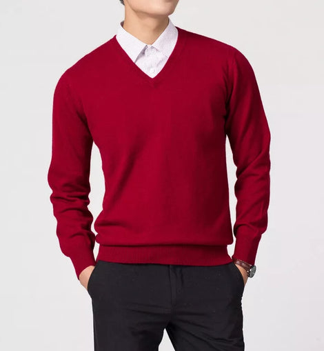 Tricot pour homme col V grenat