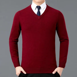 Tricot pour homme col V grenat